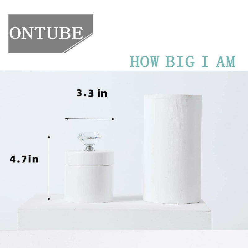 ONTUBE Porcelain Cotton Swabs Holder Organizer with Crystal Lid and Easy to Clean, White (Silver Lid,Set of 1) - Image 2